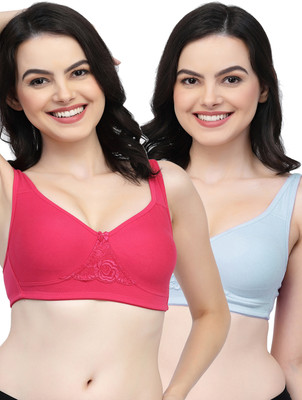 COLLEGE GIRL CG1214 Double Layered Women T-Shirt Non Padded Bra(Pink, Light Blue)
