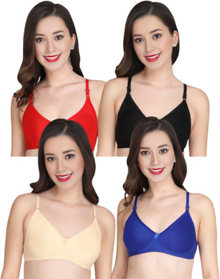 Tulzott Women Everyday Non Padded Bra (Pack Of 4) for T-Shirt Saree Dress Sports Garment Women Everyday Non Padded Bra(Red)