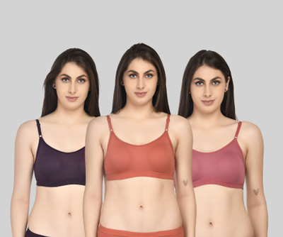 ASHMIRAS Pack of 3 Women Sports Non Padded Bra(Orange, Pink, Purple)