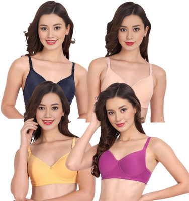 Liigne Women Everyday Padded Bra (Pack Of 4) for T-Shirt Saree Dress Sports Garment Women Full Coverage Lightly Padded Bra(Dark Blue)