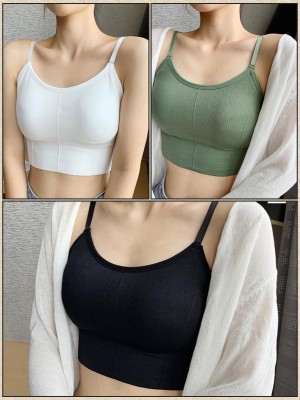 De hill Women T-Shirt Lightly Padded Bra(White, Green, Black)