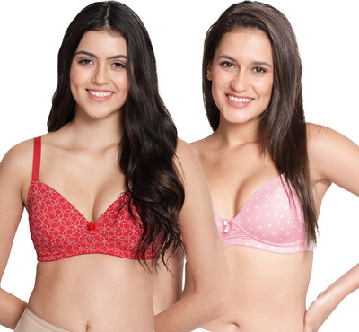 taabu Taabu Everyday Printed wire-free Padded 3/4th Coverage T-Shirt bra -(Pack of 2) Women Full Coverage Lightly Padded Bra(Multicolor)