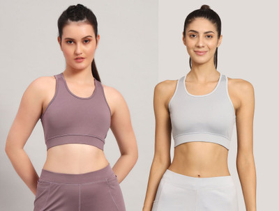 BEING RUNNER Women Sports Non Padded Bra(Grey, Purple)