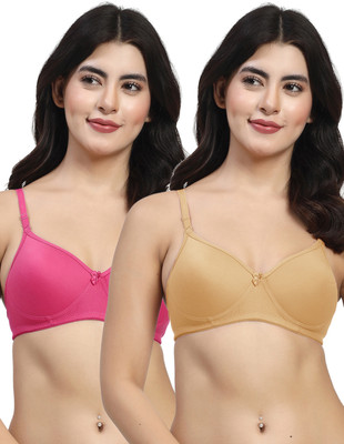 LILY mfruomalg Women T-Shirt Lightly Padded Bra(Brown, Pink)