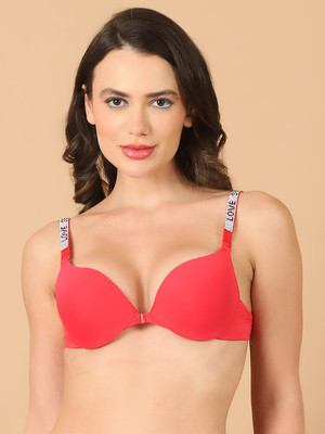 Quttos Quttos Shine Strap Hot Front Open Underwire Pushup Bra Women Push-up Lightly Padded Bra(Red)