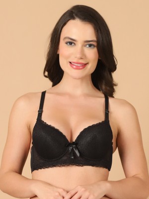 PrettyCat PrettyCat Women Lightly Padded Underwire Sexy Lace T-Shirt Bra Women T-Shirt Lightly Padded Bra(Black)