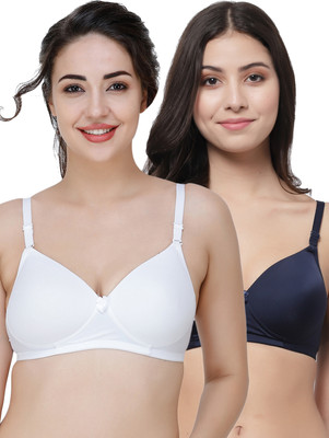COLLEGE GIRL Hellopad ComboPO2 Women T-Shirt Lightly Padded Bra(White, Dark Blue)