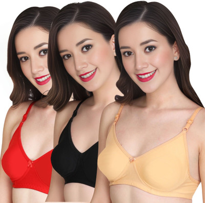 Liigne Women Everyday Non Padded Bra (Pack Of 3) for T-Shirt Saree Dress Sports Garment Women T-Shirt Non Padded Bra(Red)