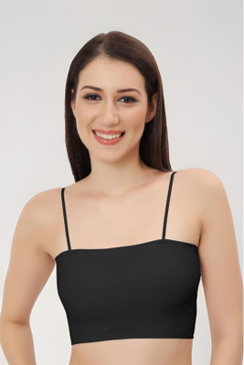 Liora Women’s Seamless Tube Bra Stretchable Strapless Bralette Crop Top Cami Women Bandeau/Tube Lightly Padded Bra(Black)