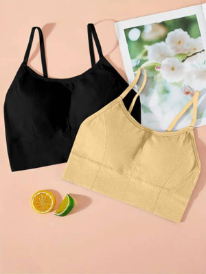 MAHEK CREATIVE Women T-Shirt Lightly Padded Bra(Black, Beige)