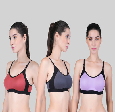 CURVZEX disha Women Sports Non Padded Bra(Purple, Grey, Orange)