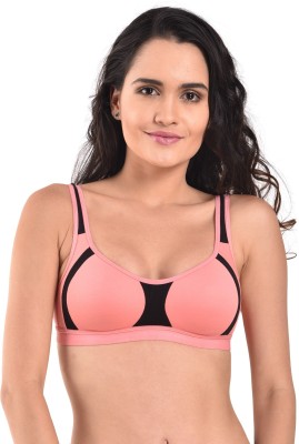 INNER TOUCH by INNER TOUCH Women's Cotton Non-Padded Bra(Pack of 1) Women Sports Non Padded Bra(Black, Pink)