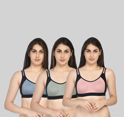 ASHMIRAS Pack of 3 Women Sports Non Padded Bra(Pink, Blue, Green)