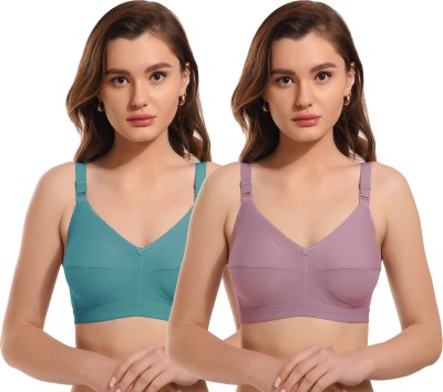 ELINA Women Minimizer Non Padded Bra(Dark Green, Purple)