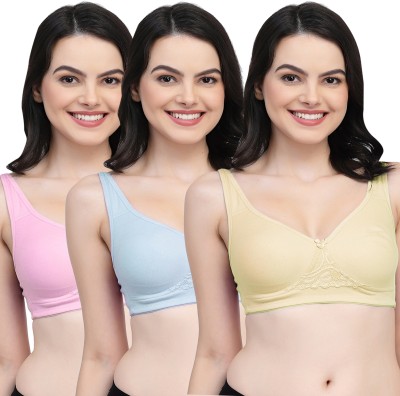 COLLEGE GIRL CG1214 Double Layered Women T-Shirt Non Padded Bra(Beige, Light Blue, Pink)