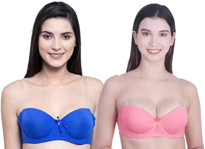 ATTIRE OUTFIT Women Balconette Lightly Padded Bra(Blue, Pink)