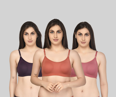 ASHMIRAS Pack of 3 Women Sports Non Padded Bra(Orange, Pink, Purple)