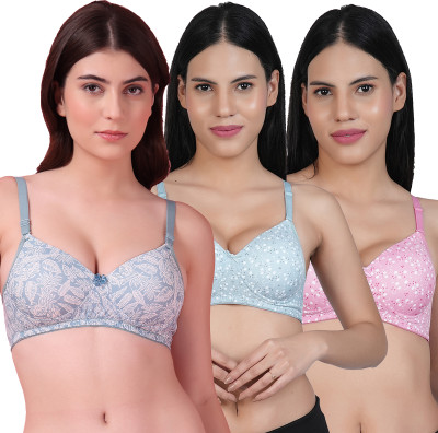 Shyam Sons FLAIR Polypad Women T-Shirt Lightly Padded Bra(Blue, Green, Pink)
