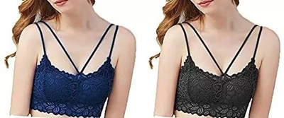R S ENTERPRISES Women Full Coverage Lightly Padded Bra(Blue, Black)