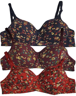 Narsingha Dreams Womens Cotton Blend Lightly Padded Non Wired Printed Bra Combo Pack Of 3 Women Everyday Lightly Padded Bra(Multicolor)
