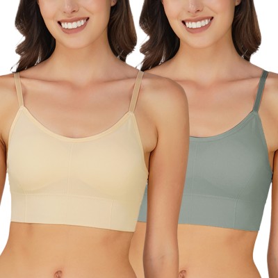 Arc de Shapes Women Full Coverage Nylon with Spandex Pack of 2 This Bra Fit To 30 to 34. Women Sports Lightly Padded Bra(Beige, Light Green)