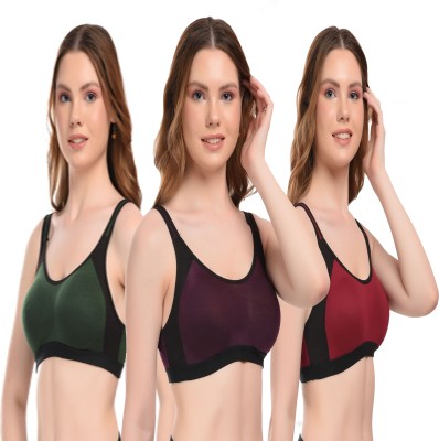 lufiya Women Sports Non Padded Bra(Red, Purple, Dark Green)