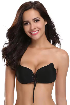 FeelFreely Strapless Bra for Women Backless Bra Invisible Bra Women Push-up Lightly Padded Bra(Black)