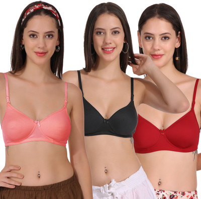 FigureFit SoftPad Women T-Shirt Lightly Padded Bra(Red, Black, Maroon)