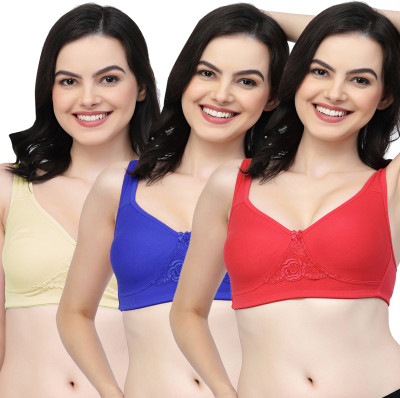 COLLEGE GIRL CG1214 Double Layered Women T-Shirt Non Padded Bra(Red, Dark Blue, Beige)
