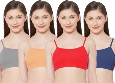 CHARMMODE Combo of 4 fully stretchable cotton everyday Sports bra Women Sports Non Padded Bra(Multicolor, Black, Red, Blue, Grey)
