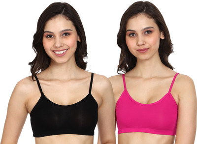 zoxen Women Cami Bra Non Padded Bra(Black, Pink)
