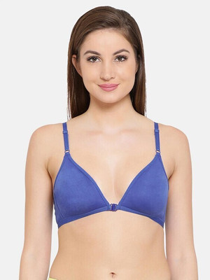 deevaz Non-Padded Front Open Cotton Rich Solid T-Shirt Bra Women Plunge Non Padded Bra(Blue)