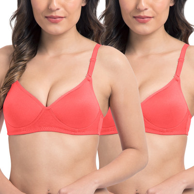 KOMLI Lightly Padded Super Soft Full Coverage Bra Women T-Shirt Lightly Padded Bra(Orange)