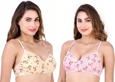 GHUDO Women Push-up Lightly Padded Bra(Pink, Yellow)