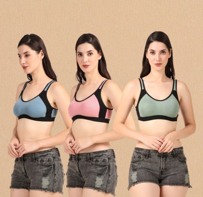 lufiya Women Sports Non Padded Bra(Pink, Green, Blue)