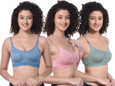 CURVZEX Women Sports Non Padded Bra(Pink, Dark Blue, Dark Green)