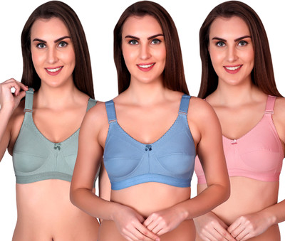 lufiya riru Women Full Coverage Non Padded Bra(Pink, Dark Blue, Dark Green)