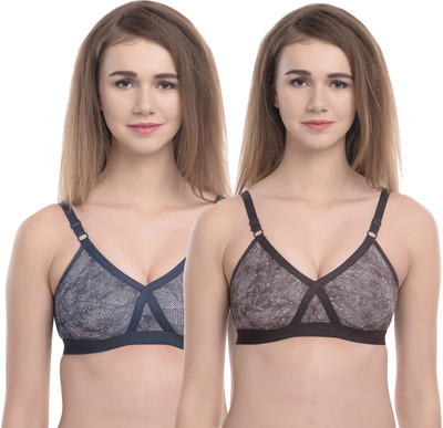 elina Women Full Coverage Non Padded Bra(Blue, Brown)