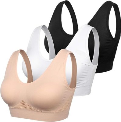 MEEMBOOLI Women Sports Non Padded Bra(Black, Beige, White)