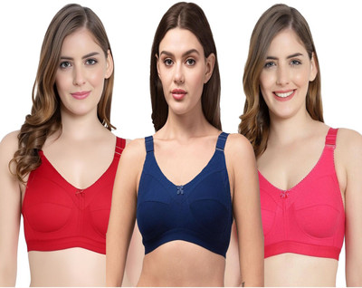 SIMLO Premium Bra Women Full Coverage Non Padded Bra(Pink, Red, Dark Blue)