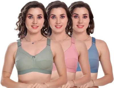 Vamshii Women Bra Women Full Coverage Non Padded Bra(Green, Pink, Light Blue)