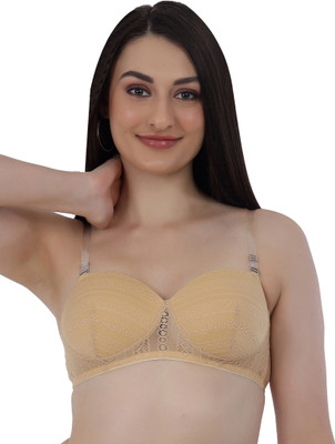 Selfcare Women's Embroidery Half Coverage Lightly Padded T-shirt Bra Women T-Shirt Lightly Padded Bra(Beige)