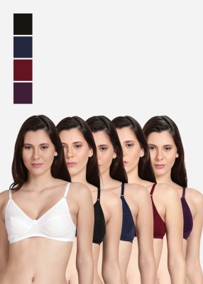 Shyle Shyle Non Padded Seamed Casual Bra-Multicolor(Pack of 5) Women Everyday Non Padded Bra(Black, Maroon, Dark Blue, White, Purple)