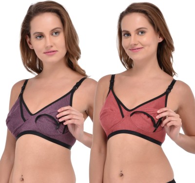 Fabme Feeding Women Maternity/Nursing Non Padded Bra(Purple, Maroon)