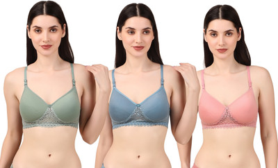 Texelllo Seamless Women Bralette Lightly Padded Bra(Green, Blue, Pink)
