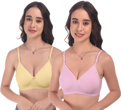 elina Women T-Shirt Lightly Padded Bra(Purple, Yellow)