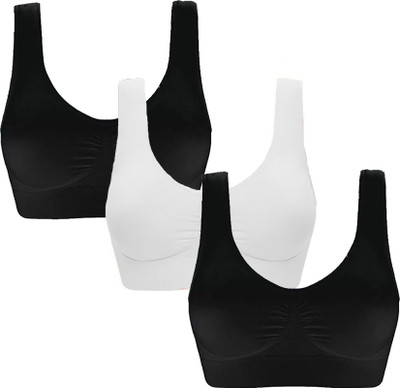 Bruzzline Pack of 3 Girls Stretchable Cotton sports non padded seamless sports gym bra Women Sports Non Padded Bra(Multicolor)