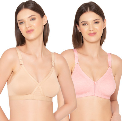 Groversons Paris Beauty Non-padded Combo Bra Women Full Coverage Non Padded Bra(Orange, Pink)