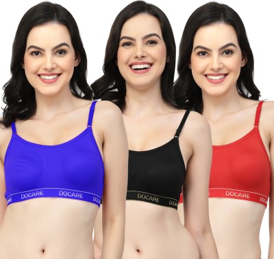 Docare SandySports Women Cami Bra Non Padded Bra(Dark Blue, Black, Red)