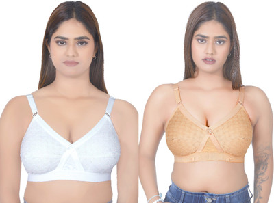 INTIMAWEAR Women’s Non-Padded Chikankari Cotton Bra | Non-Wired, Double Layered Women Everyday Non Padded Bra(White, Beige)